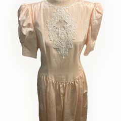 Vtg 80’s GUNNE SAX Jessica McClintock Peach Lace Peach Dress Puff Sleeve Size 10