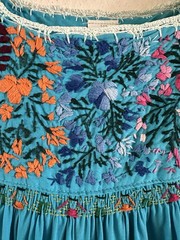 1970s San Antonino Oaxacan Huipil Dress Cotton Hand Embroidered Mexico S VTG
