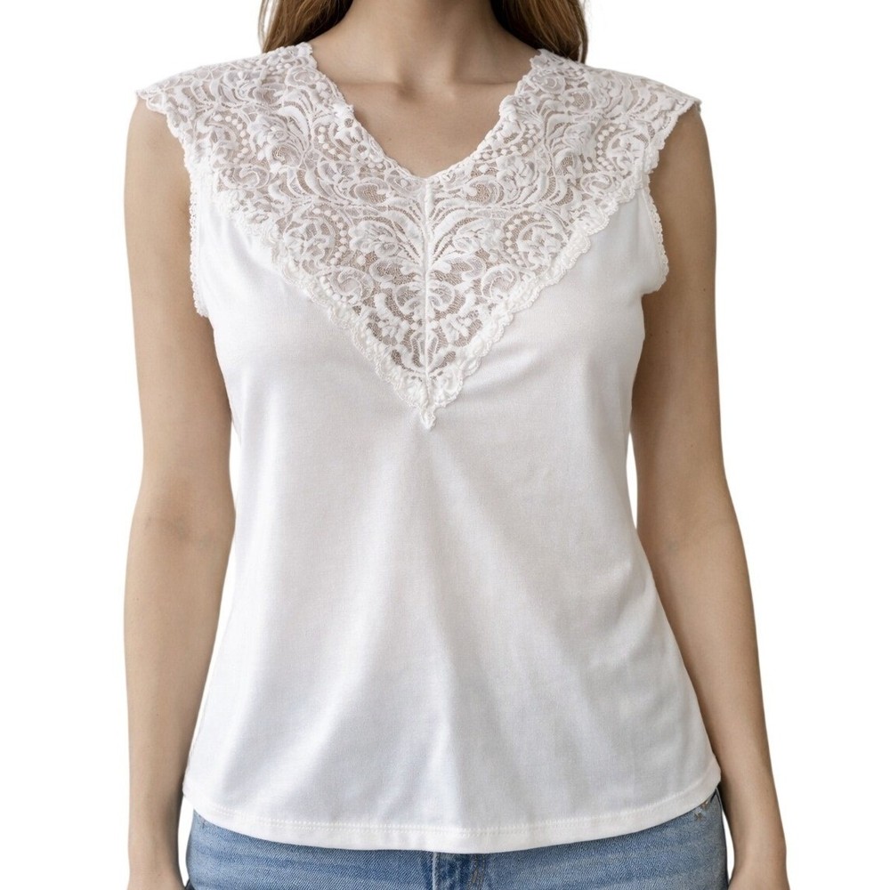 Vanity Fair Vintage White Lace Trim Sleeveless Top Camisole 17-152 Womens Medium