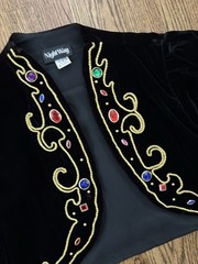 Vintage 1990’s Avant Garde Black Velvet Bolero Jacket With Jewel Gold Accents S