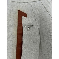 Harve Benard Vintage Linen Pencil Skirt Oatmeal Western Longhorn Silver Detail