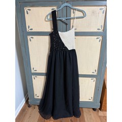 Vintage Themes One Shoulder Sequin Colorblock Maxi Gown Black White 6 Formal