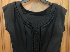 Vtg Beautiful Handmade Black Tailored Dress Covered Buttons Lace 50’s