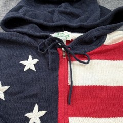 The Quacker Factory Patriotic Flag Hooded Sweater 3X Red White Blue Ramie Cotton