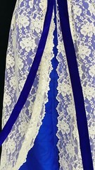 Vintage 1960s purple white lace formal dress, S sleeveless high waist