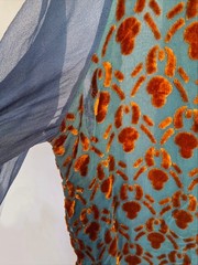 Authentic 1920s Silk Chiffon Burnout Velvet Dress | Art Deco Blue & Copper…