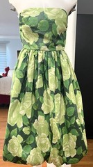 Women’s RARE Vtg 1960’s SARA FREDERICK’S GREEN FLORAL STRAPLESS Bubble Dress XS