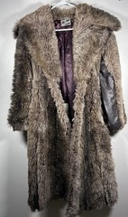Vintage Lilli Ann Faux Fur Coat Made in Israel 1970s Brown Small