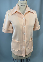 Vintage Women’s Top SIZE LARGE orange white classic pocket smock 60s 70s