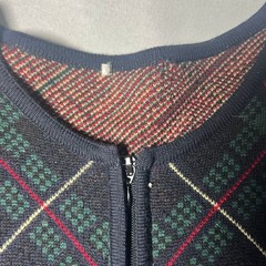 Vintage Talbots Made In Italy 100% Merino Wool Full Zip Plaid Sweater CA 23147