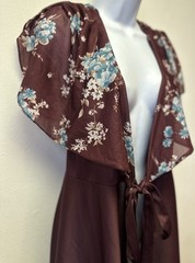 Vintage 70s Shawl Collar Poly Knit Topper Women Size 9 Boho Floral Deep V -Neck