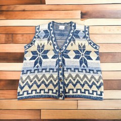 Vintage Denim Republic Vest Acrylic Geometric Design Size Large L made In USA