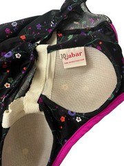 Vtg 80s Gabar Ditsy Floral Bathing Suit 10 One Piece Belt Tie Black Colorful Wow