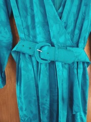 Vtg Silk Studio 100% Silk Turquoise Belted Wrap Dress Sz 10