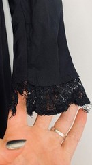 Vintage 1900s black dress XXS teen girls’ long puffed sleeves blue lace midi