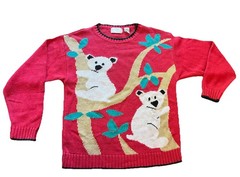 Vtg 70s Koala Sweater Sz XS/SM made in Hong Kong by Right & Design, Red