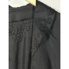 Antique 1910s Edwardian Black Cotton Twill Jet Bead Floral Mourning Dress As Is
