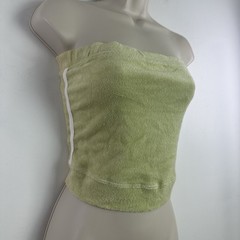 Vintage Y2k Terry Cloth Tube Top Womens Large Crop Side Stripes Preppy Green NWT