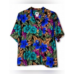 Vintage Leslie Fay Tropical Hawaiian Floral Rayon Button Camp Shirt Women’s 18