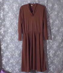Vintage 80s Knit Dress Size Large 1980s Retro Brown Classic Academia 40s Style