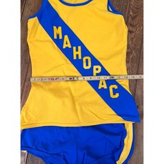 Vintage 1970s Mahopac track gym uniform Blue & Yellow Tank and Shorts Set
