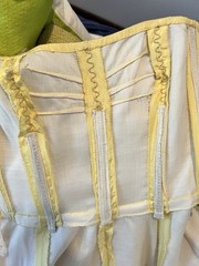 Vintage Buttercream Lined Yellow Strapless Satin Darted Boned Bust Circle Dress