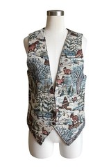 Vintage Gotcha Covered USA Tapestry Vest Fox Wildlife Woodland Cottage Womens M