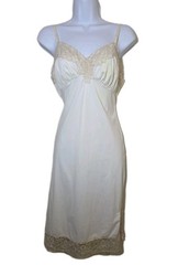 Vtg 50s VAN RAALTE Nylon Ivory Champagne Full Slip Lace Bodice Size 34 S *Flaws