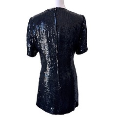 Vintage Stenay 1980s Sequin Black Mini Dress With Gold Beaded Rope Design Silk S