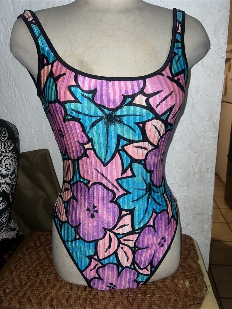 Vtg 1980s BAREFOOT MISS of California Swimsuit High Cut (S/M)