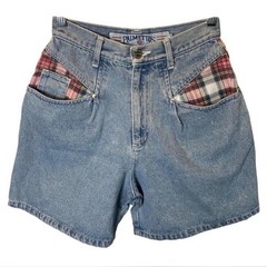 Vintage Palmetto’s Denim Mom Shorts Women 7 Plaid High Waisted 90s Relaxed Retro