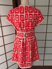 Vtg 1960s Suzy Perette New York Geometric Print Mini Dress Day Glo Orange Sz ML