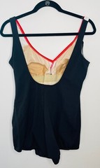 VTG 60’S ROBBY LEN ONE PIECE W/CUPS BLACK RED&WHITE SKIRTED SWIMSUIT*14 M/L