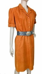 Vintage 60s MCM MOD Boho Western Cowgirl Orange Faux Suede Sheath Dress Size M/L