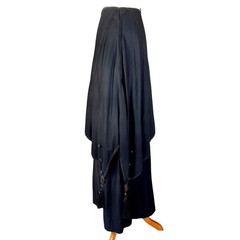 Antique Edwardian Black Wool Mourning Walking Skirt Jet Beads Tassels Tiered
