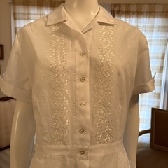 Vintage Nurse Waitress Uniform By Tiffs NY Embroidered Pockets Collar Sz L