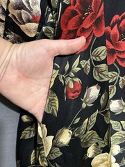 Cacique Vintage Silk Robe P/S Black WFloral Print 50” Long Replacement Belt Tie
