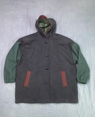 Vintage 90’s Wool Duffle Coat Hooded Color Block Womens 22.5 Made in USA
