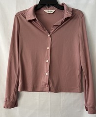 Vintage Devon Mauve Button Up Blouse Embroidered Collar No Size Tag Fits Like S