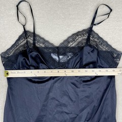 Blair Black Satin Lace Full Slip Boudoir Chemise Pin-up Witchy Lingerie 80s Lrg