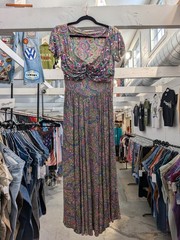 1940’s Cold Rayon Pink Blue Floral Sequin Embellished Dress Side Zip Small
