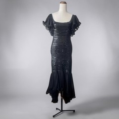 Vintage STUDIBAKER HAWK designer black sequin / chiffon bodycon dress – c1980s