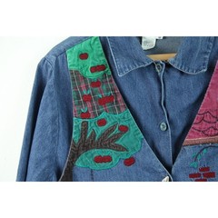 Vintage 90s Chambray Shirt Size 18 Vest Granny Embroidered Cottagecore Teacher