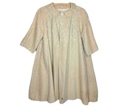 Vintage 50s Ivory Floral Brocade Coat Spring Jacket M L Half Sleeve MOP Button