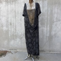 Antique 1920s Completely Beaded Flower Gown Silver Lamé Full Length Dress VTG
