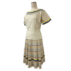 Vintage 1950s Jojanto NM Southwestern 3pc Patio Fiesta Rickrack Skirt Set
