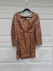 1960s Vintage Adele Simpson Red Orange Metallic Dress
