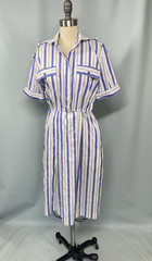 Vintage Dress SIZE XS 4 PETITE blue white classic stripe SCHRADER SPORT 70s 80s