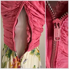 1930s 40s Rayon Crepe Dress Ruched Knot Bodice Floral Bias Skirt Talon Zip AS-IS