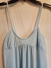 VTG Sky Blue Night Gown Nylon Maxi Romantic Lace Babydoll Dress Sz S SPAGHETTI